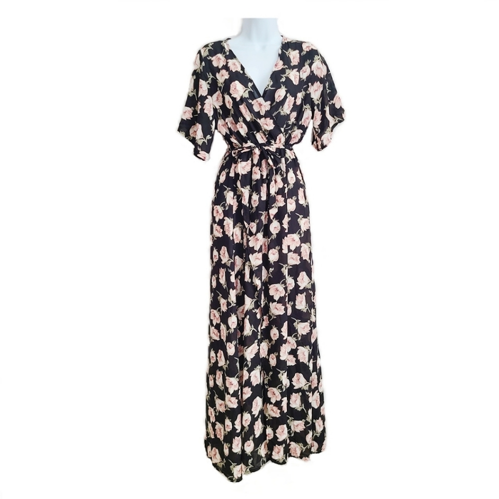 Floral Print Slip Hem Maxi Dress